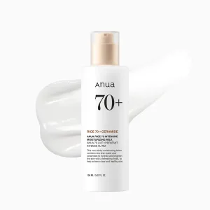 Bottle of ANUA Rice 70 Intensive Moisturizing Milk 150ml with minimalist white packaging