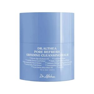 Jar of Dr. Althea Pore Refresh Grinding Cleansing Balm with light beige balm inside, placed on a white background.
